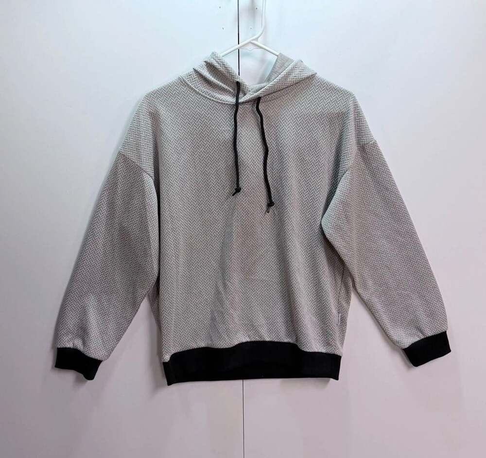 Ocean Current Gray Herringbone Textured Pullover Hoodie S:OY224703 Size Small